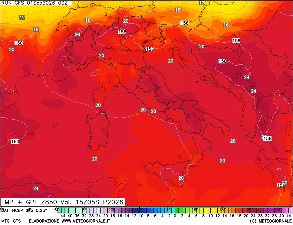 mappa 850 hPa Temp + GPT