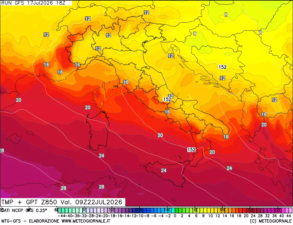 mappa 850 hPa Temp + GPT