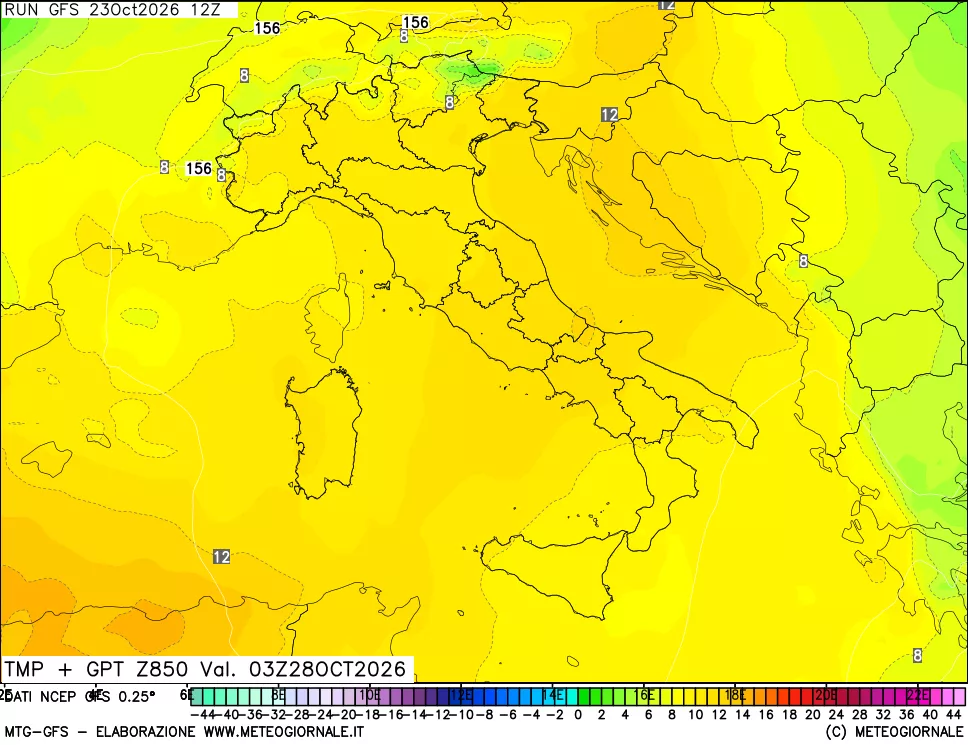 mappa 850 hPa Temp + GPT