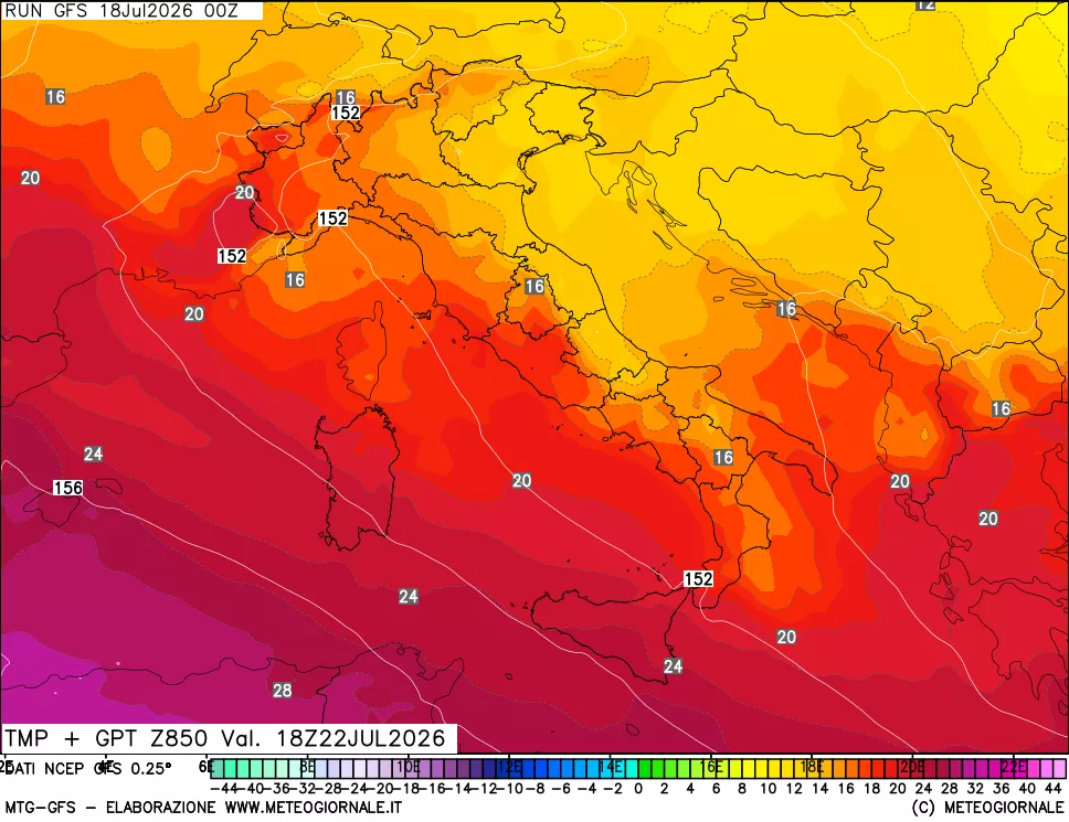 mappa 850 hPa Temp + GPT
