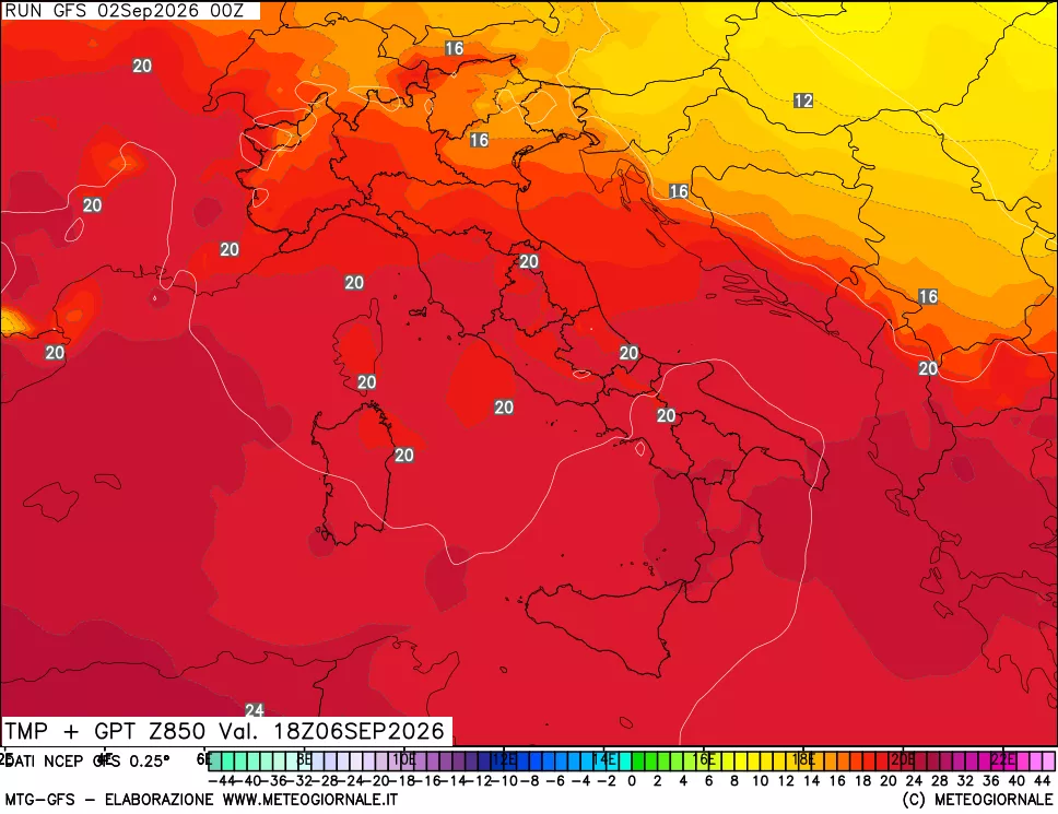 mappa 850 hPa Temp + GPT