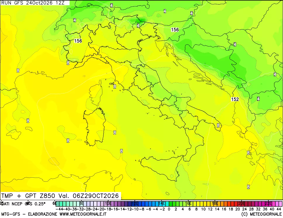 mappa 850 hPa Temp + GPT
