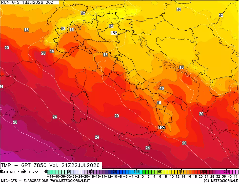 mappa 850 hPa Temp + GPT