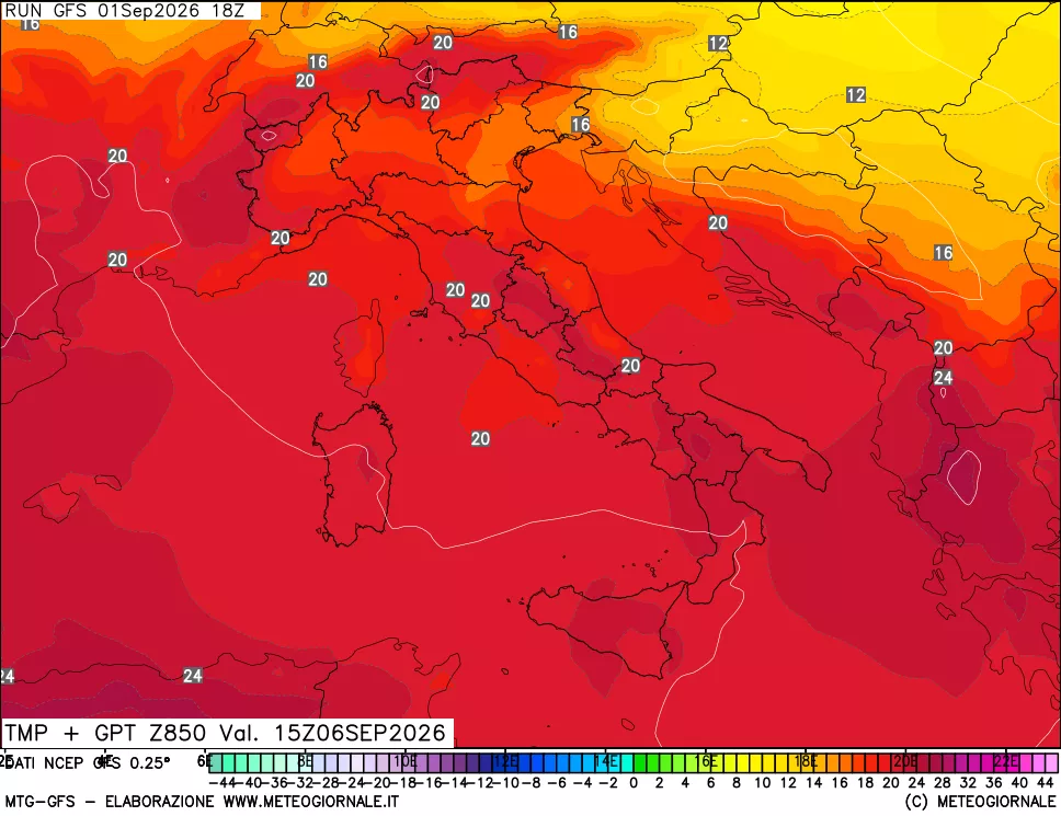 mappa 850 hPa Temp + GPT