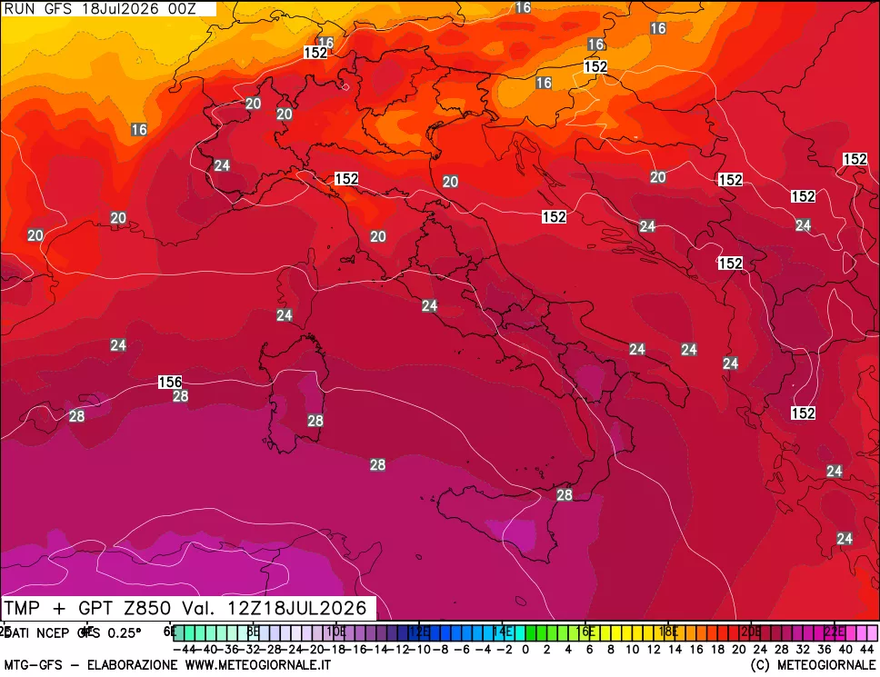 mappa 850 hPa Temp + GPT