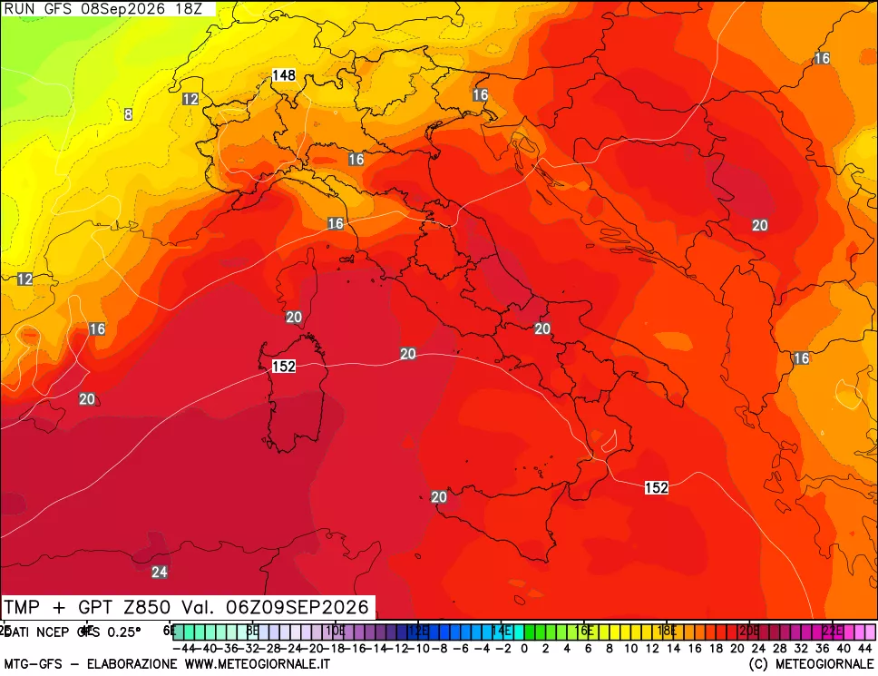 mappa 850 hPa Temp + GPT