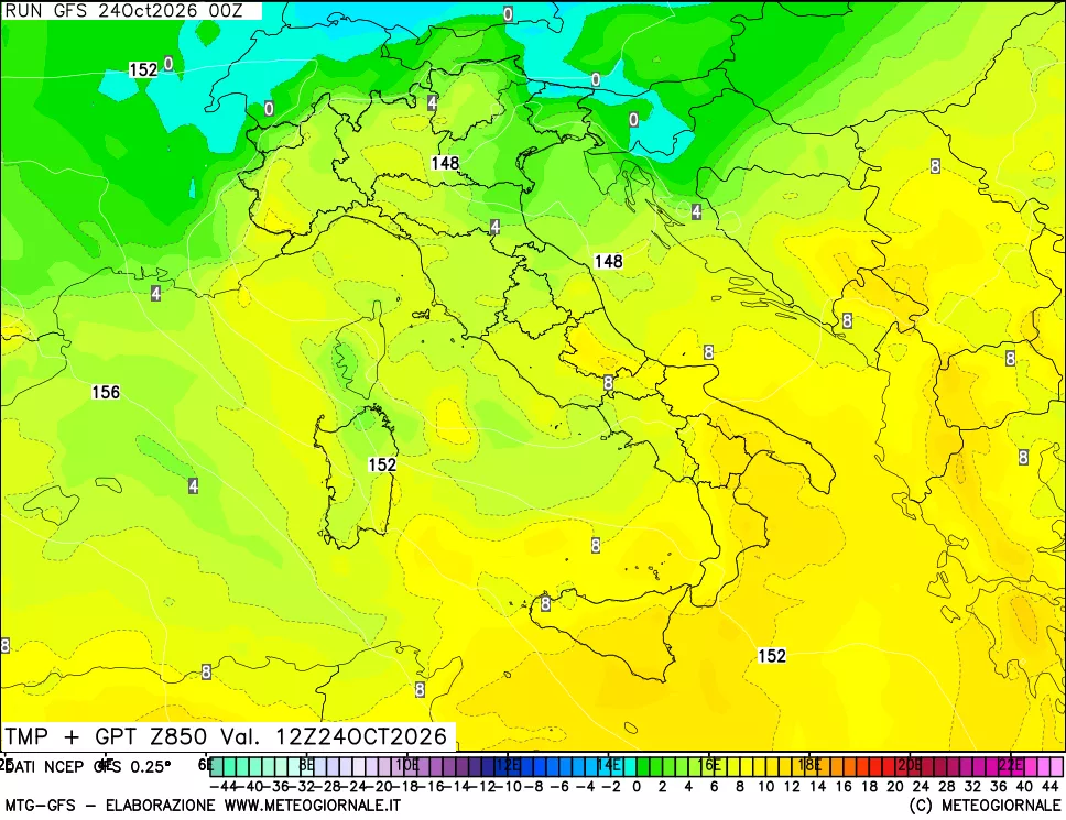 mappa 850 hPa Temp + GPT