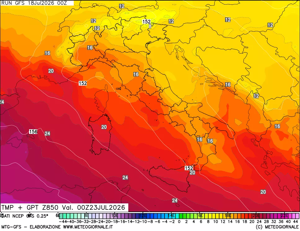 mappa 850 hPa Temp + GPT