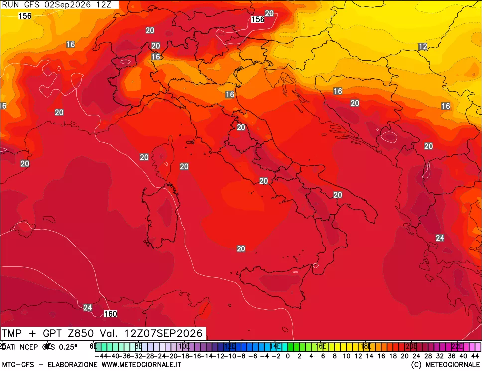 mappa 850 hPa Temp + GPT