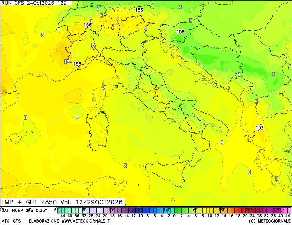 mappa 850 hPa Temp + GPT