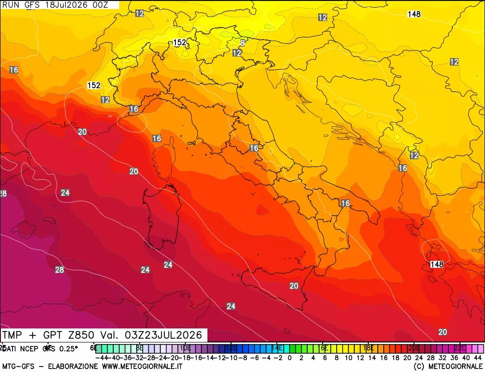 mappa 850 hPa Temp + GPT