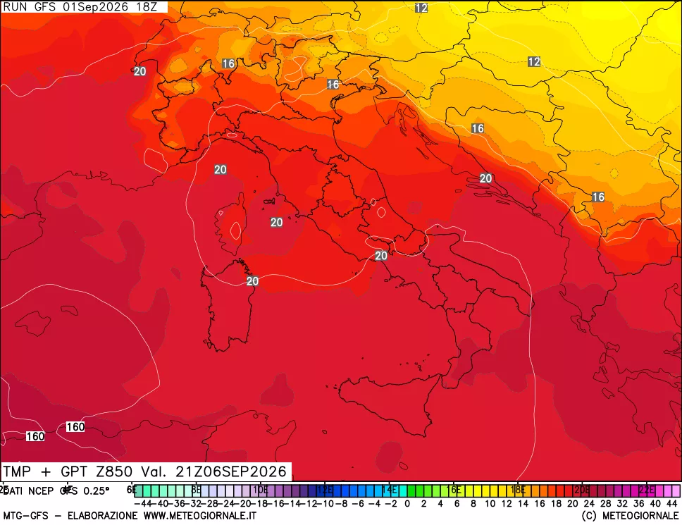 mappa 850 hPa Temp + GPT