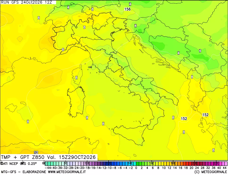 mappa 850 hPa Temp + GPT
