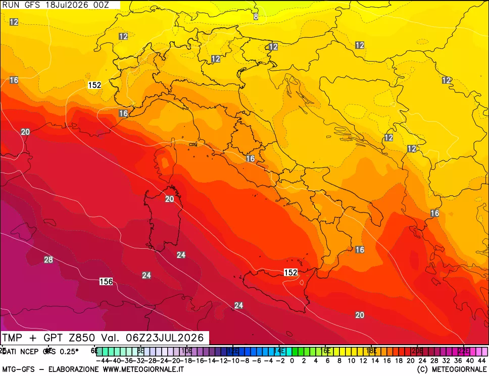 mappa 850 hPa Temp + GPT