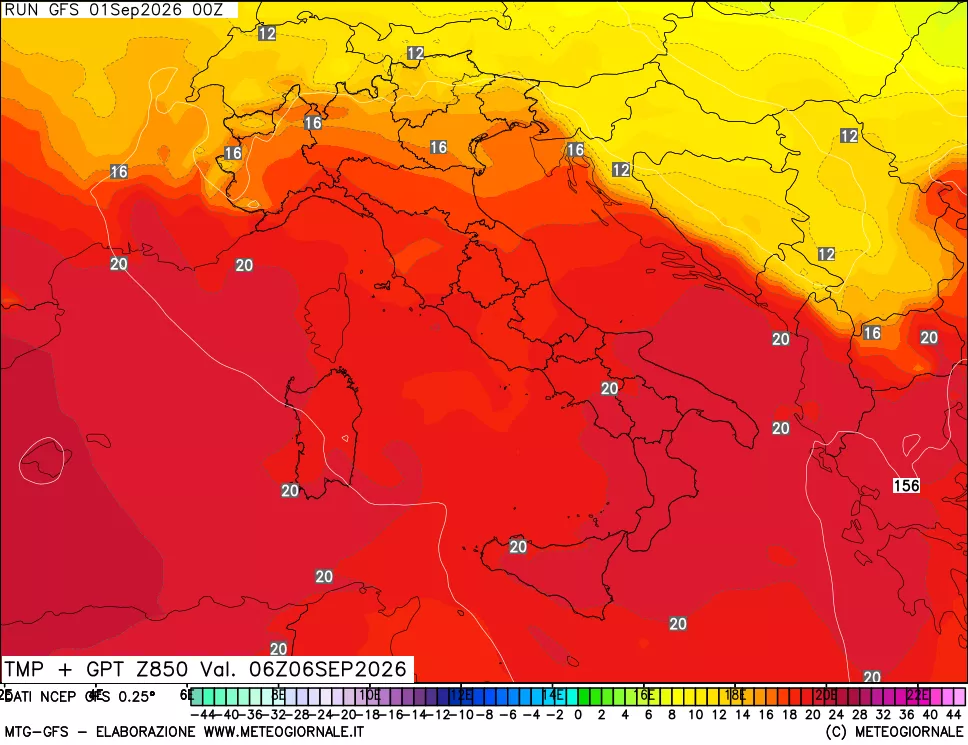 mappa 850 hPa Temp + GPT