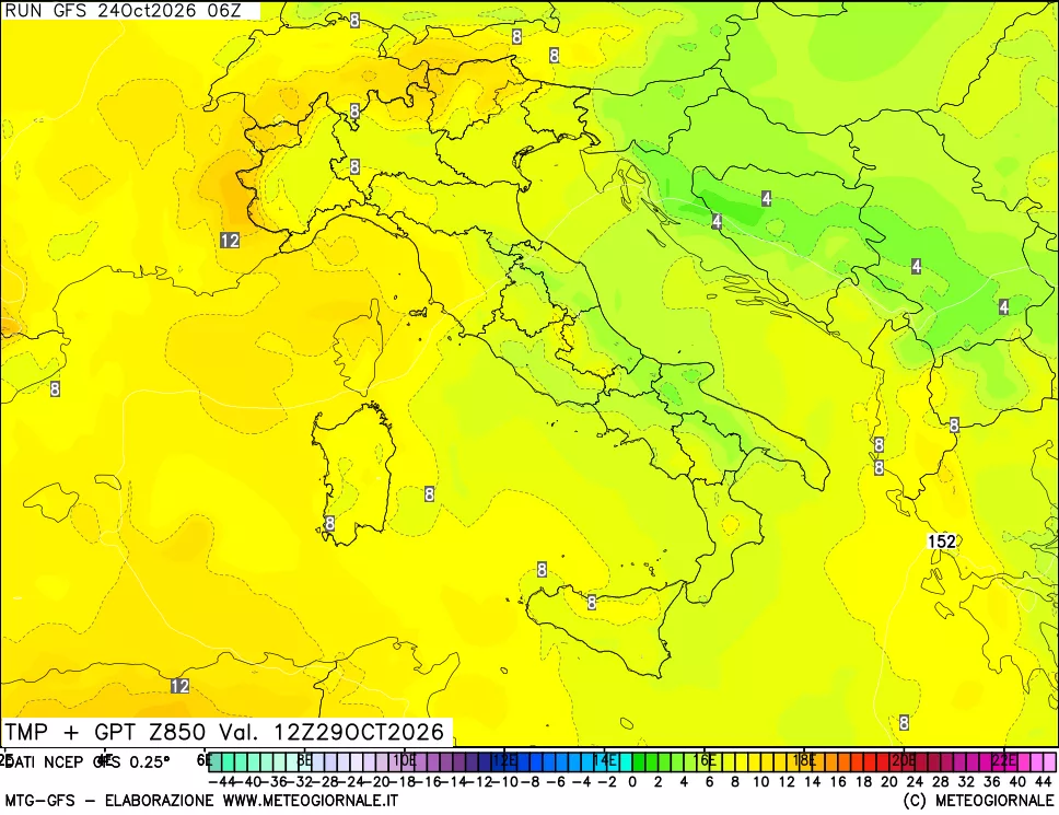 mappa 850 hPa Temp + GPT