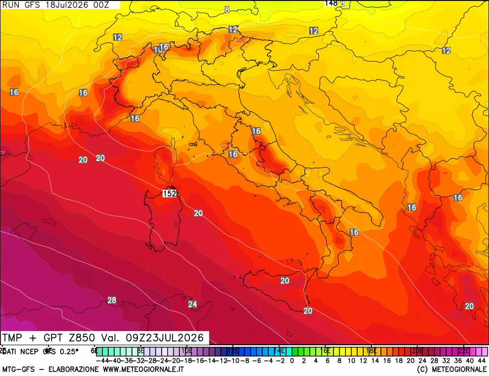 mappa 850 hPa Temp + GPT