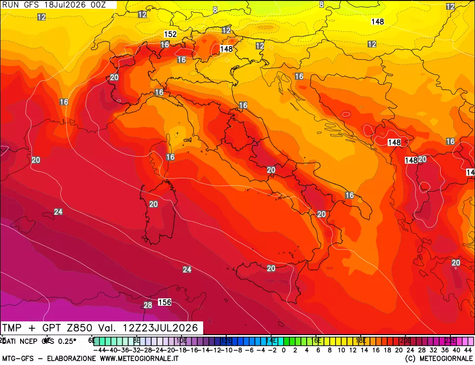 mappa 850 hPa Temp + GPT