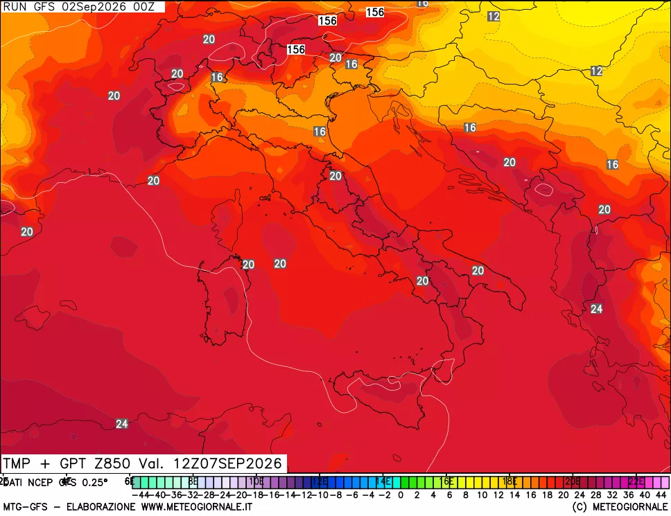 mappa 850 hPa Temp + GPT