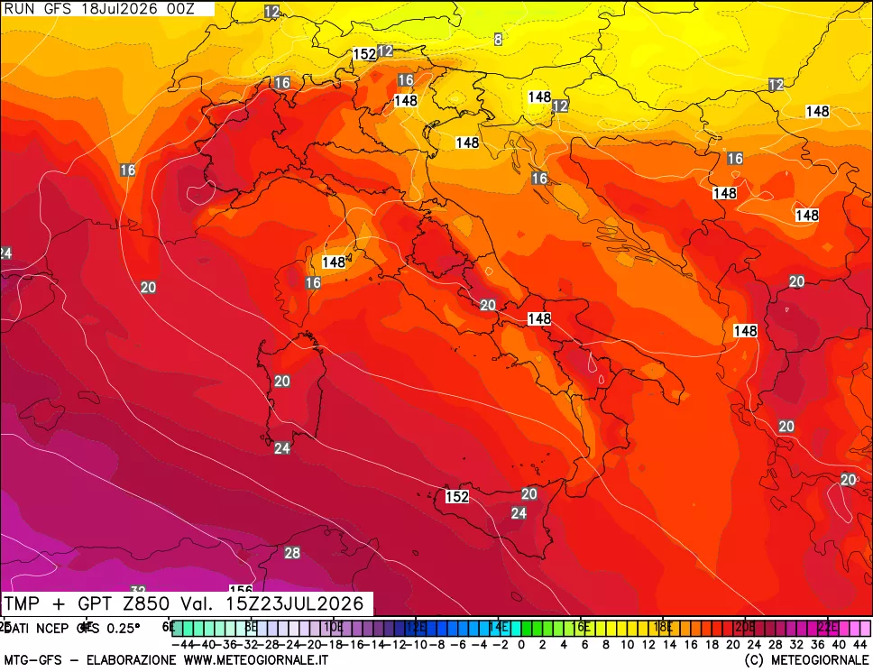mappa 850 hPa Temp + GPT
