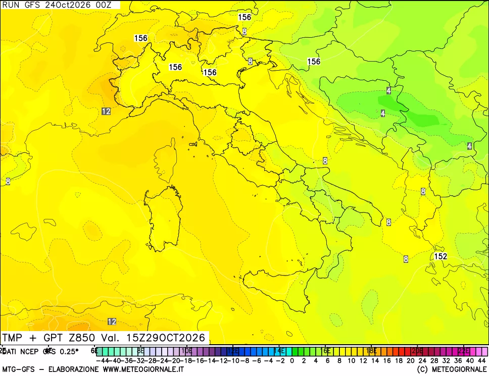 mappa 850 hPa Temp + GPT