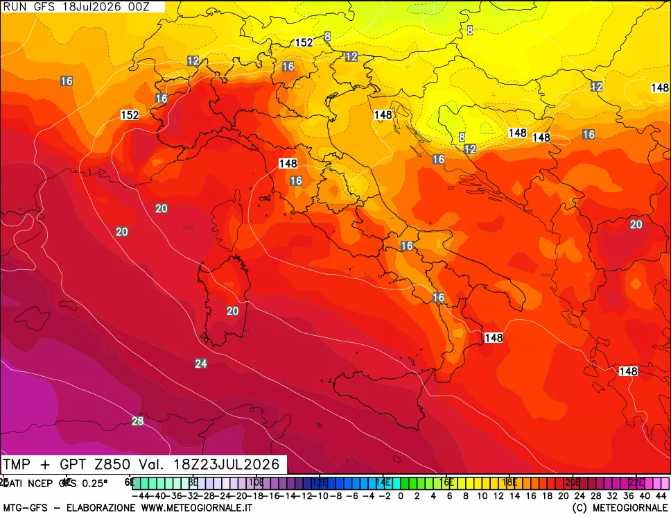 mappa 850 hPa Temp + GPT