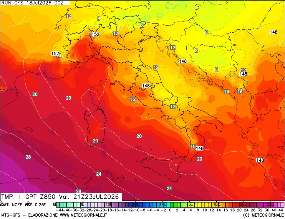 mappa 850 hPa Temp + GPT