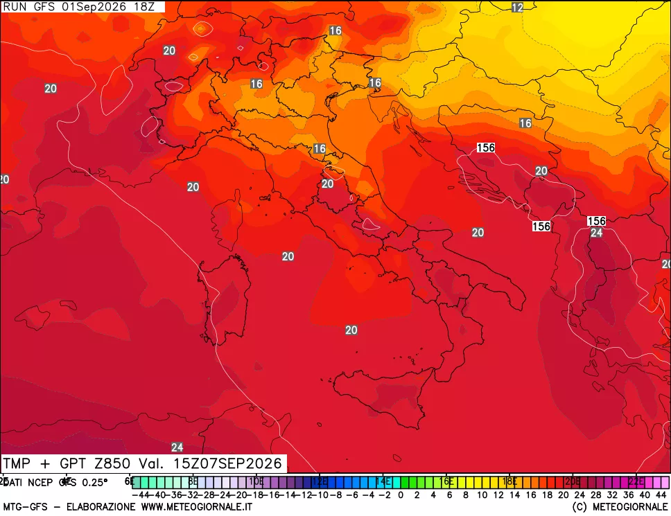 mappa 850 hPa Temp + GPT