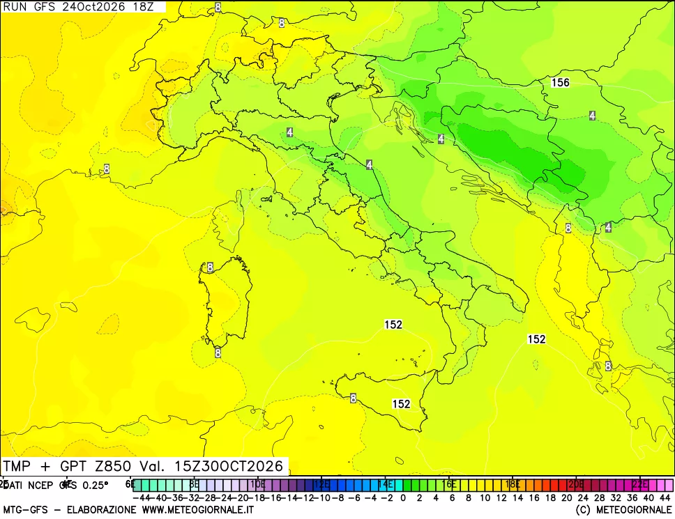 mappa 850 hPa Temp + GPT