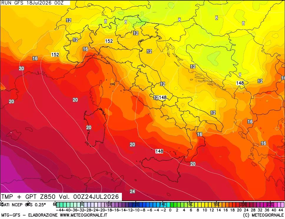 mappa 850 hPa Temp + GPT