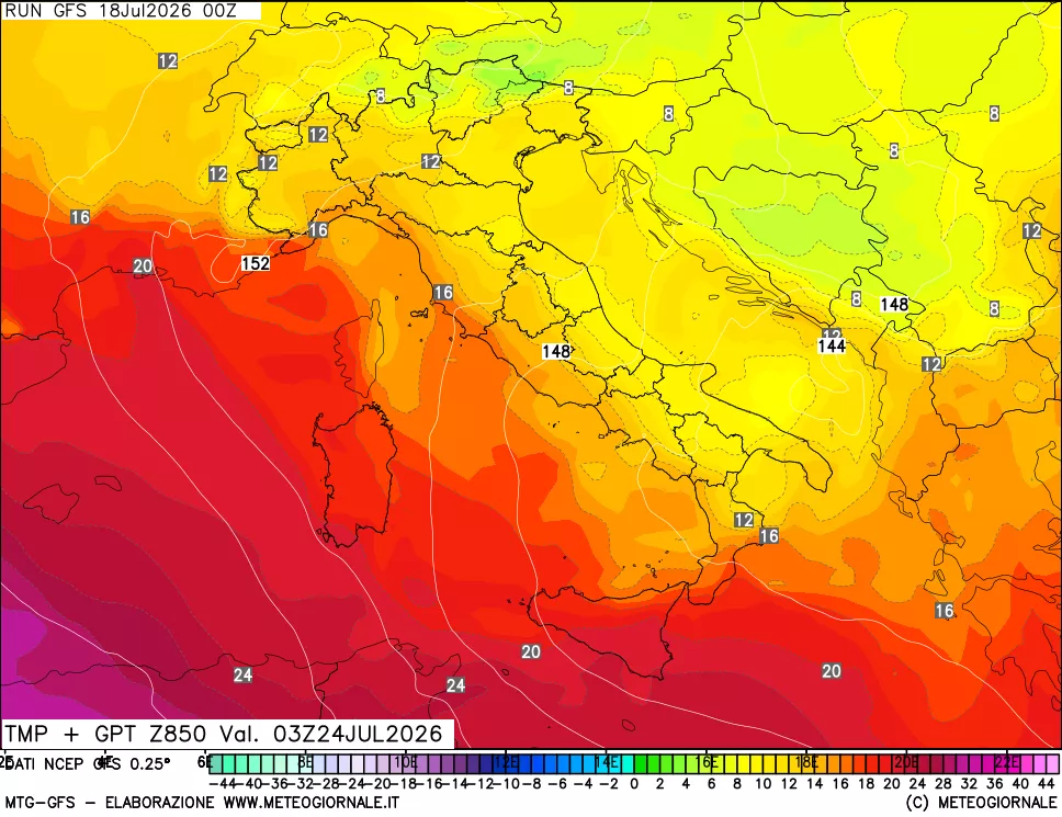 mappa 850 hPa Temp + GPT