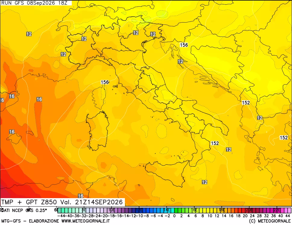 mappa 850 hPa Temp + GPT