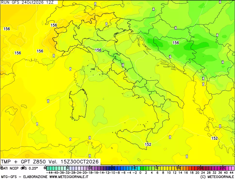 mappa 850 hPa Temp + GPT