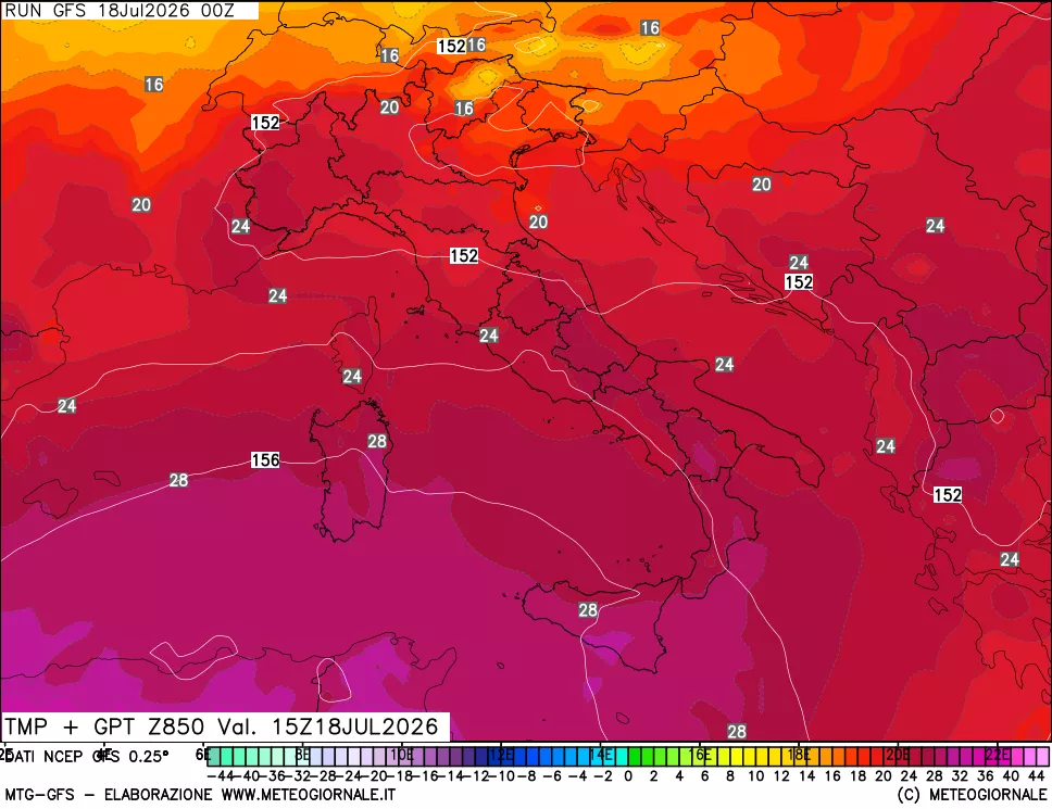mappa 850 hPa Temp + GPT