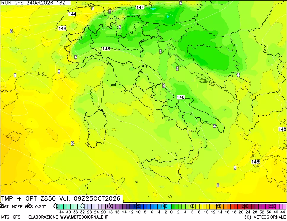 mappa 850 hPa Temp + GPT