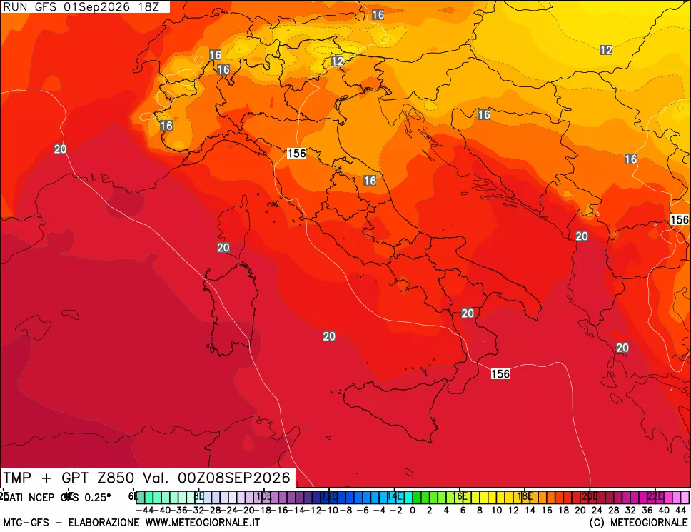 mappa 850 hPa Temp + GPT