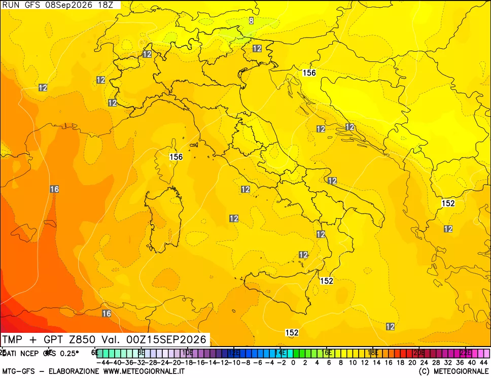 mappa 850 hPa Temp + GPT