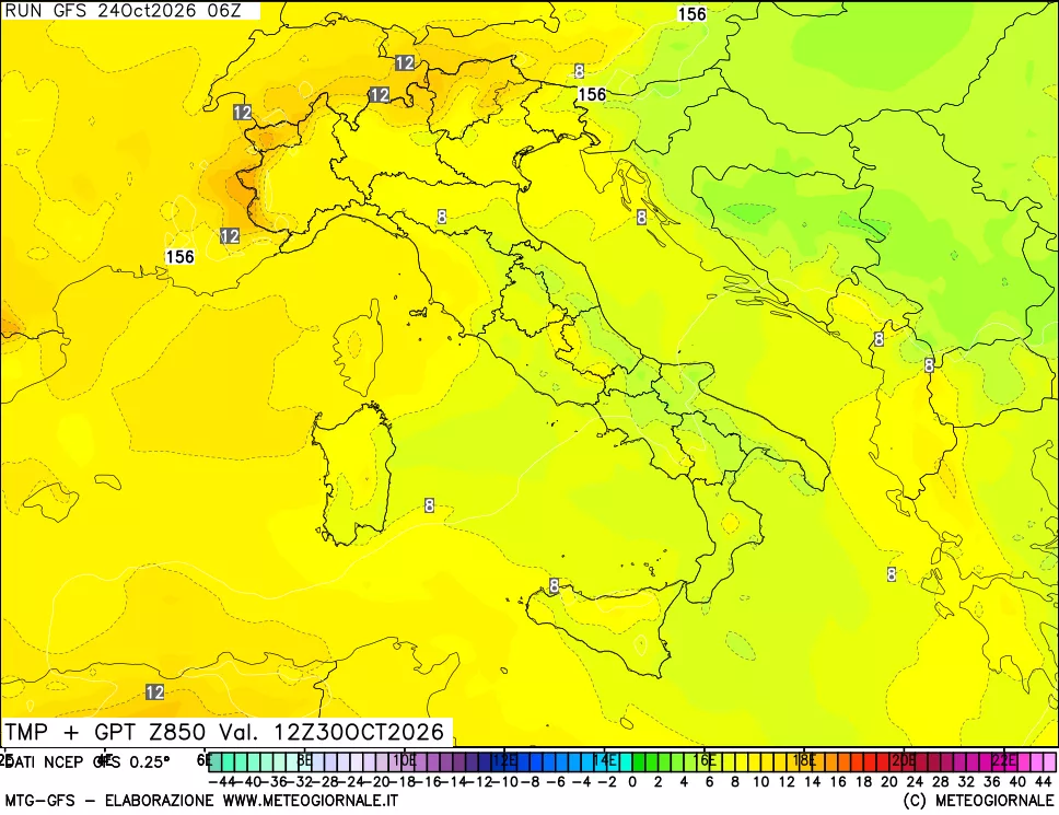 mappa 850 hPa Temp + GPT