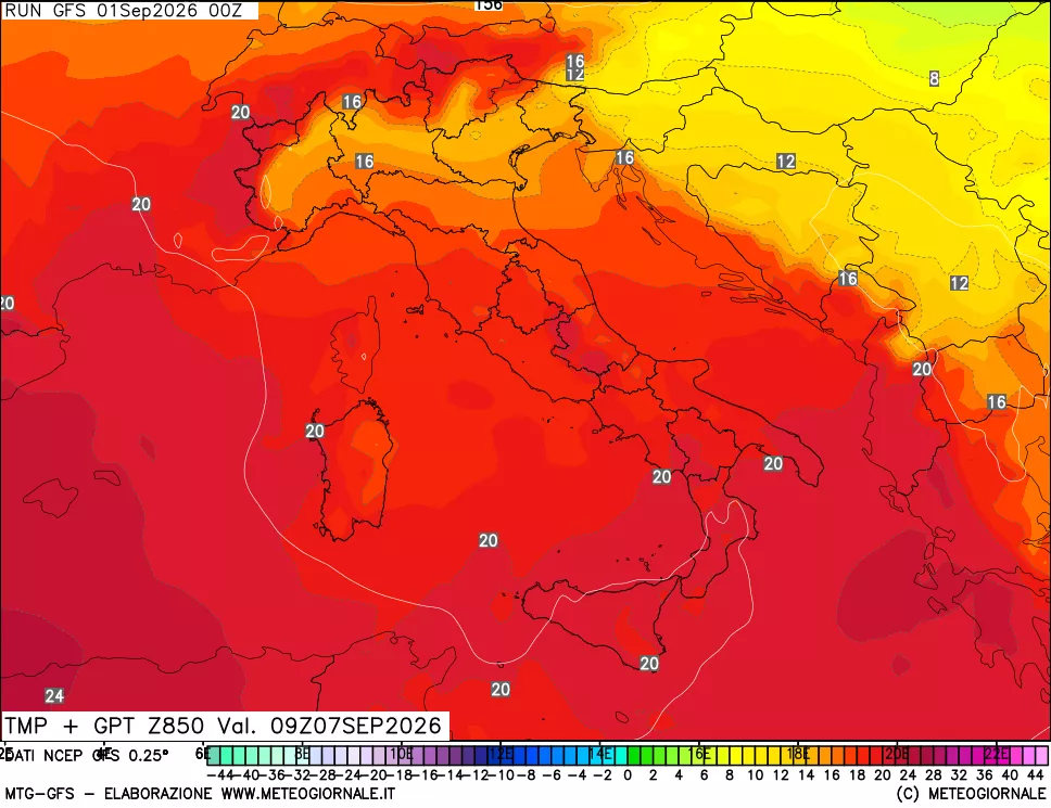 mappa 850 hPa Temp + GPT