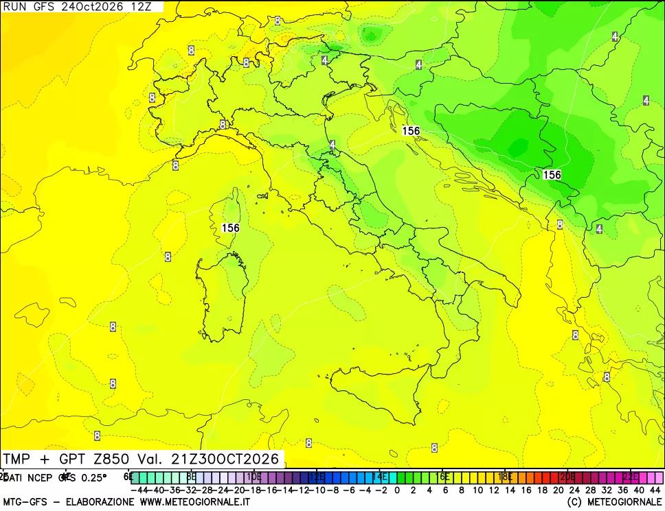 mappa 850 hPa Temp + GPT