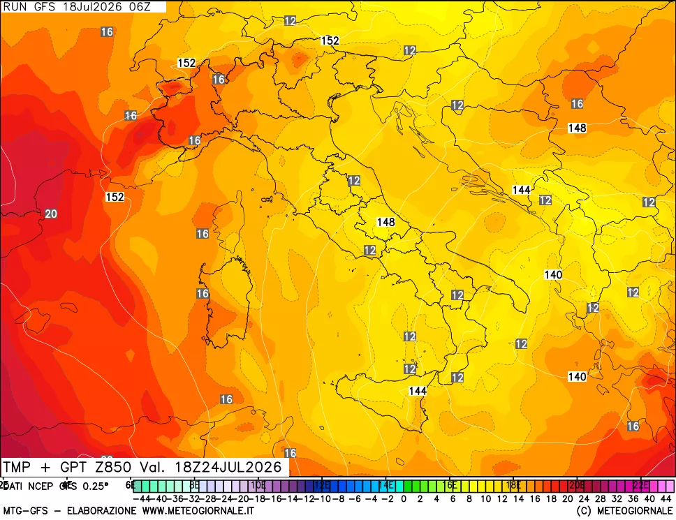 mappa 850 hPa Temp + GPT