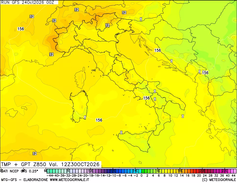 mappa 850 hPa Temp + GPT