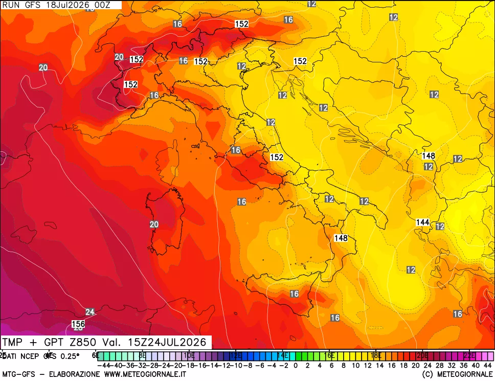 mappa 850 hPa Temp + GPT