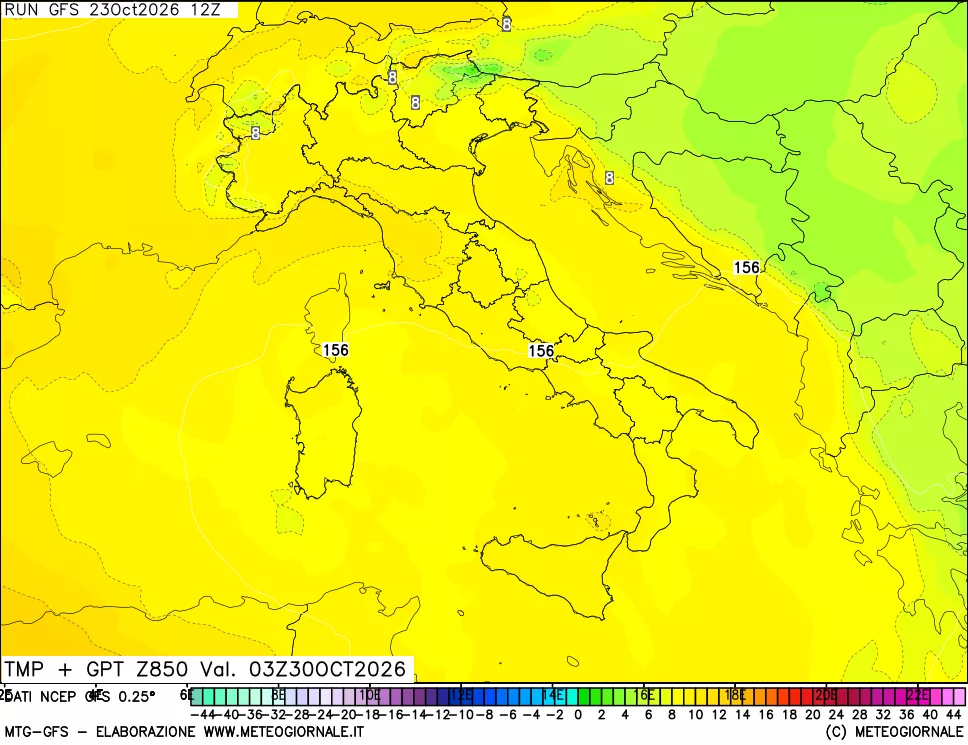 mappa 850 hPa Temp + GPT