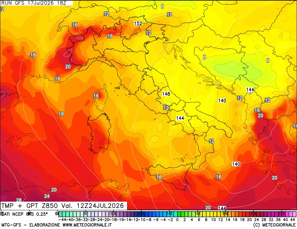 mappa 850 hPa Temp + GPT