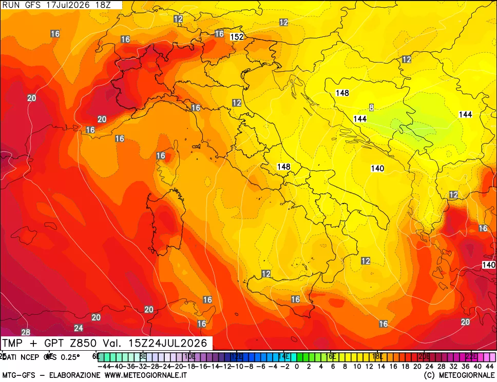 mappa 850 hPa Temp + GPT