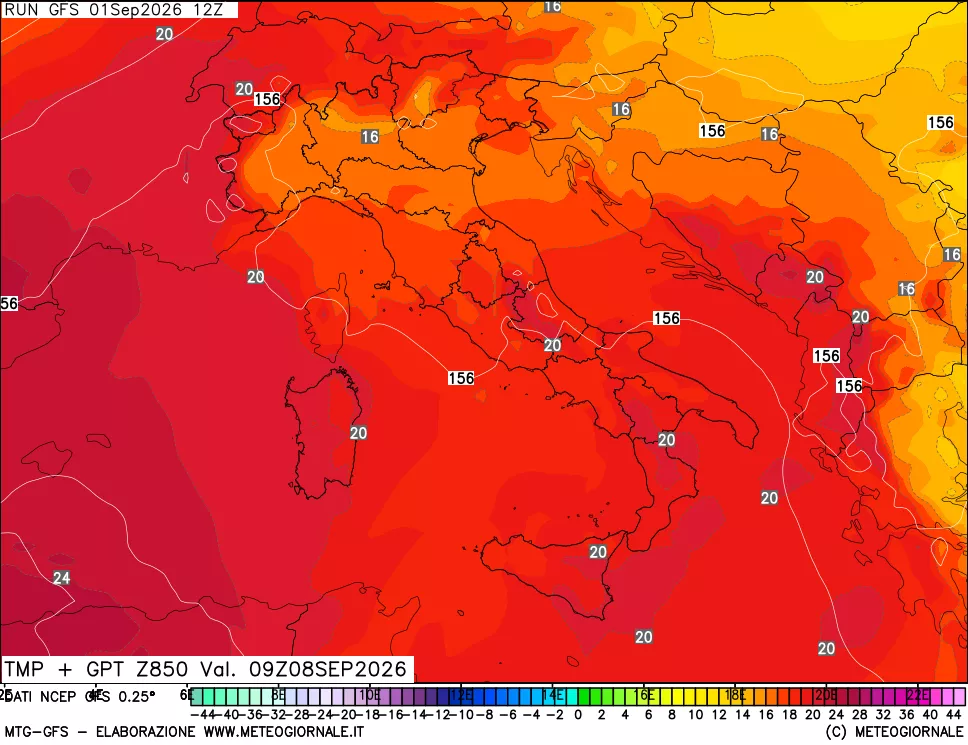 mappa 850 hPa Temp + GPT