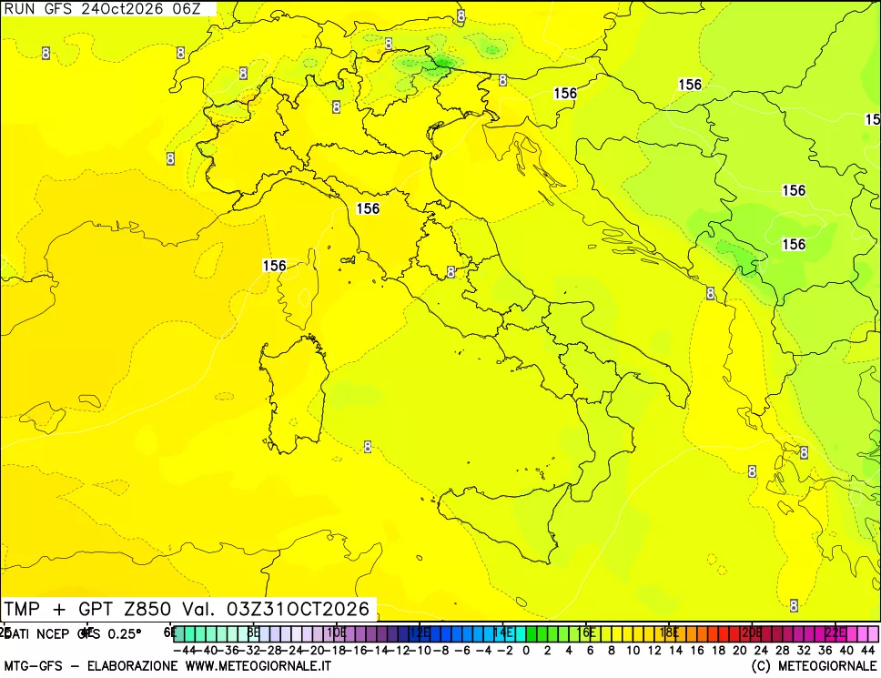 mappa 850 hPa Temp + GPT