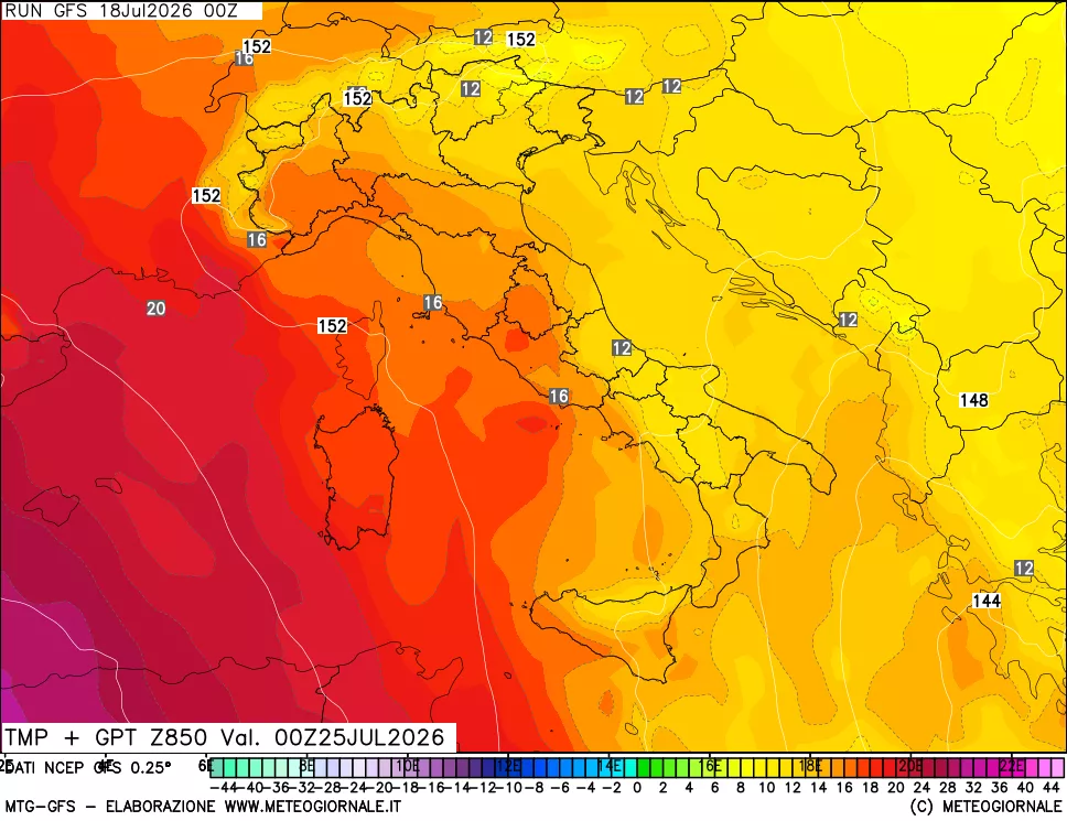 mappa 850 hPa Temp + GPT