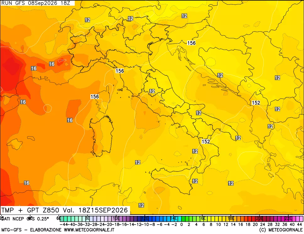 mappa 850 hPa Temp + GPT